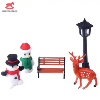 1 комплект 1: 12 Куклена къща в умален вид, Модел Снежна сцена, Снежен човек, Пейка в парка с елени, Уличен фенер, Набор от Модели, Коледна декорация, Подарък играчка