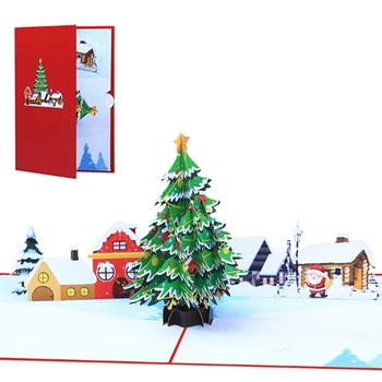 1 Комплект 3D Коледна Елха Поздравителна Картичка Декоративни Изскачащи Благословляющие Картички с плик, написани със собствените си Ръце Благодарствено съобщение