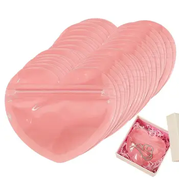 100 бр. Сладки самозаклеивающиеся пакети, Розова чанта във формата на сърца за бижута 