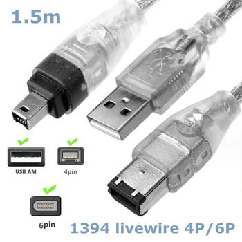150 см Прозрачен 1394 Firewire USB 2.0 - 4pin-6pin Кабел За Пренос на Данни IEEE 1394 Кабел за Свързване Карта за Събиране на Данни DV Камери