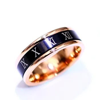 2020 Ново Прост пръстен от титанов стомана, с розово злато, черен пръстен с римски цифри, Кристал от Swarovskis, пръстен за двойки, Подходящо за сватба