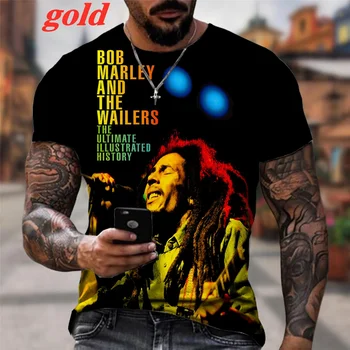 2023 Новата Гореща Разпродажба Мъжка тениска Cool Rock Bob Marley С 3D принтом O-образна яка, Къс ръкав, Градинска Риза в стил Хип-Хоп, Мъжки Дрехи