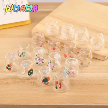 4 бр./компл. Миниатюрни чашки от прозрачно стъкло, за да куклена къща, модел на кухненски мебели, аксесоари за декориране на куклена къща, детски играчки за игри