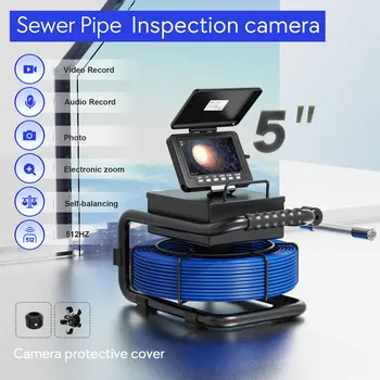 5-инчов камера за инспекция на тръби + Самовыравнивающийся предавател 512 Hz + Аудиозапис + видео Рекордер за разглеждане на дренажна канализация, Видеоэндоскопическая камера