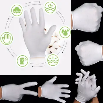 6 Чифта Бели памучни ръкавици, бижута, сребърни инспекцията ръкавици, Голям размер