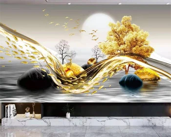 beibehang Индивидуален нов инфинити светлина луксозен фон за телевизор, диван за хола лосове златното дърво тапети от папие-маше