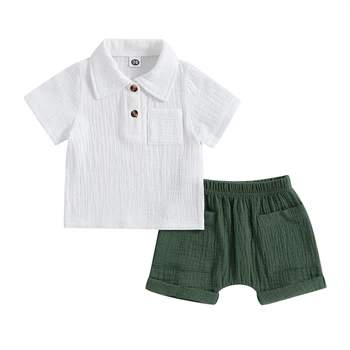 Bmnmsl Комплекти шорти за малки момчета от 2 теми, бяла риза с къси ръкави с ревера и обикновена комплекти къси, летни дрехи