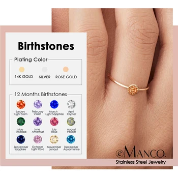 EManco Нов пръстен с циркониевым камък, 12 цвята, Цветен пръстен от неръждаема стомана, подарък за годишнина.