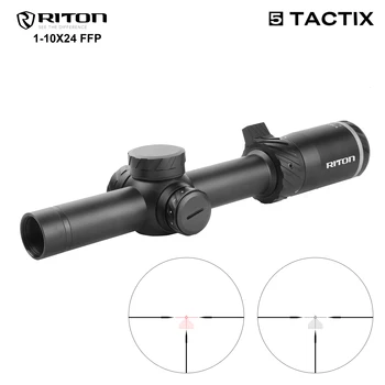 RITON 1-10x24FFP, се използва за лов, пневматично оръжие, нула спирки R5 осигуряват точност на стрелбата, стъкло Riton HD и вграден усилвател за хвърляне