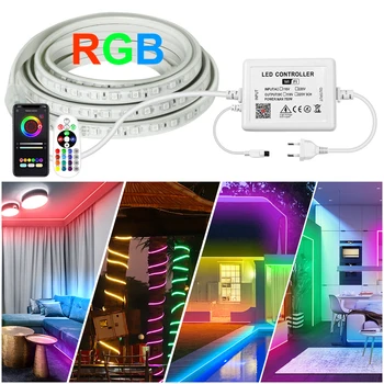 Sasha Smart WiFi RGB LED Strip Светлини 5050 220V Waterpoof Гъвкава Лента RGB Color Bluetooth Remote Controller, за Улица/Помещения