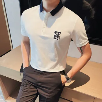 Висококачествени Летни мъжки ризи поло с лого на новото дизайнерско марка, ежедневни блузи с къс ръкав и отложным яка, Модни дрехи за мъже