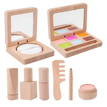 Дървена козметика Дървен комплект за грим и зареждане с козметични средства за салон за красота, лак за нокти, основа за устни, червило, преносим комплект за грим на 3-8 персони