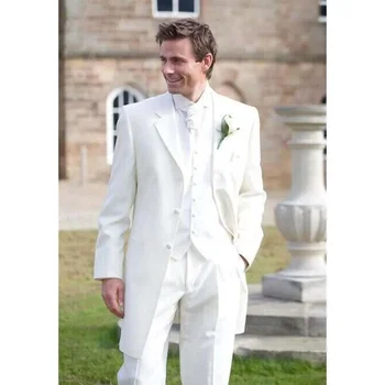 Елегантни официални сватбени костюми на младоженеца за мъже, бял модерен однобортный комплект от 3 теми, елегантен всекидневен оборудвана фрак