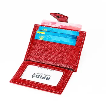 Жена държач за карти, мини-портфейл RFID, държач за кредитни карти от естествена кожа за мъже