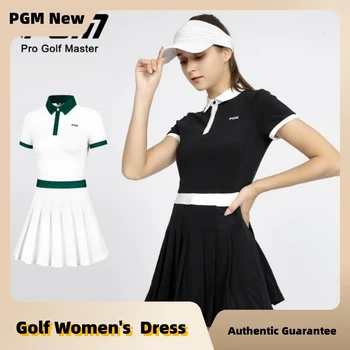 Женствена рокля за голф PGM Истински с поло деколте, приталенное спортно плиссированное рокля, ежедневни мини-пола с дишаща панталони, защищающими от светлина.