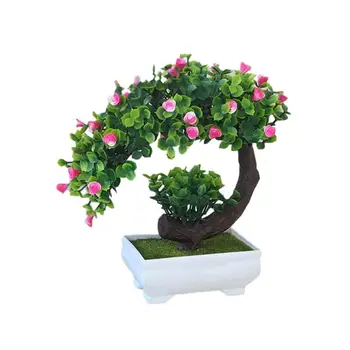 Изкуствено растение Бонсай, пластмасова малка саксия за дърво, изкуствено растение, цветята в саксии за украса на дома, на масата, градината, хотела