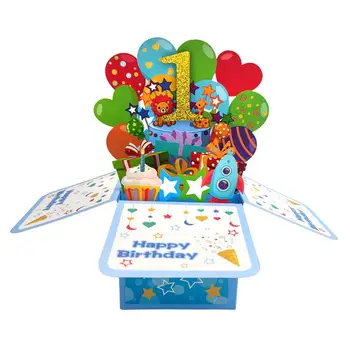 Картичка с пожелания за рожден Ден, 3D картичка честит рожден ден, за малко дъщеря си и сина си, сгъваема триизмерен дизайн, Забавен щастлив