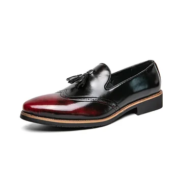 Класическа брандираната мъжки бизнес обувки с остри пръсти, нескользящие лоферы, ретро-червени Висококачествени мъжки ежедневни обувки от естествена кожа