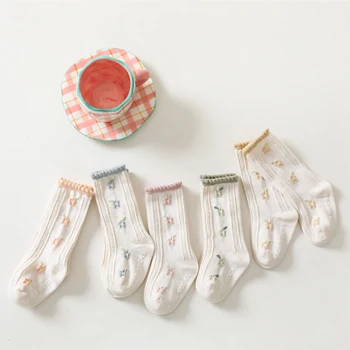 Красиви Чорапогащници за новородени 2022 г. Нови Детски Чорапи за момичета от фин памук с бродерия Xiaocuihua с Агариковым ръба на Детски Меки чорапи-тръба