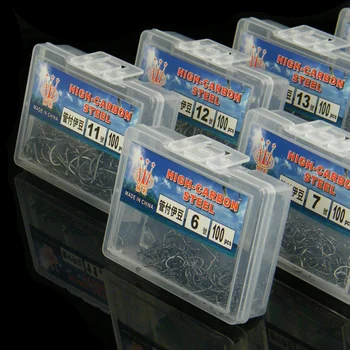 Кутия за риболовни куки от 100 тръби 5 #-15 # Черно Куката от високо стомана, високо качество на Риболовни принадлежности Iscas Pesca, Аксесоари