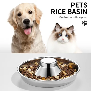 Куче на купата за бавно хранене от неръждаема стомана, метална купа за вода и храна за кученца, котки и котенков, малки, средни и големи