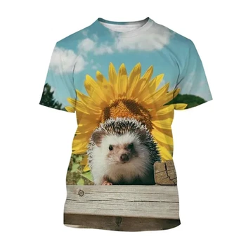 Лидер в продажбите 2024 година, мъжка Тениска с къс ръкав Kawaii на Животните 3d Print Таралеж За момчета, Детски Блузи y2k, Улични Тениски в стил Хип-хоп, Дрехи