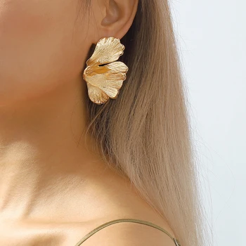 Модерни обеци във формата на листа гинко златен цвят за жени, реколта метални обеци-карамфил с листа, бижута