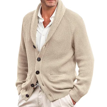 Мъжка жилетка с отложным яка, вязаное палто с дълъг ръкав, есен-зима, нов пуловер, палто, мъжки ежедневни директен однобортный пуловер