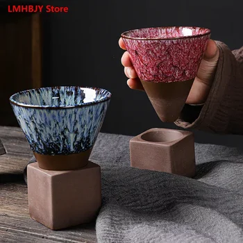 Набор от кафе чаши в пещта LMHBJY, ретро Груба Керамика, Креативен Дизайн Ниша, Открита чаша за кафе лате, Керамична чаша, висока красота