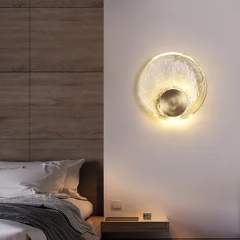 Напълно бронзова лампа, луксозна дизайнерска нощно шкафче за спалня, лесен през цялата кристална стена, лампа за дневна, монтиран на стената лампа за коридора