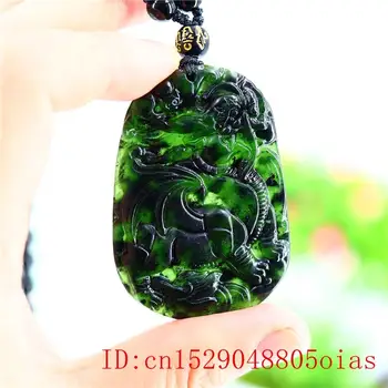 Нефритови дракон висулка колие подаръци Черен зелен натурален амулет бижута китайски чар издълбани мода