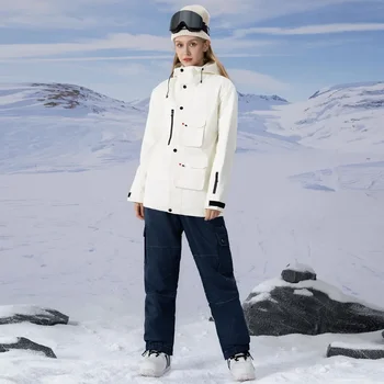 Нов зимен женски костюм за сноуборд 2024, яке, панталони, мъжки ски комплект за планинските спортове, алпийска градинска облекло за дъжд, топъл снежен костюм