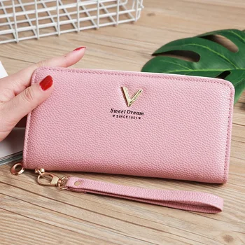 Нова корейска версия на дамски чанти с шарени личи, дълга чанта за мобилен телефон, един джоб на чантата, Голяма чанта за карти, чанта с голям капацитет.