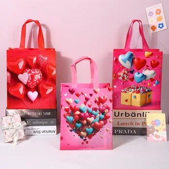 Подаръчни пакети със сърца, украса за Ден на Свети Валентин, Нетъкан подаръчен пакет, Множество чанта-тоут, опаковане на детската душа, за да проверите за партита