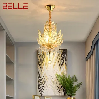 Полилеи BELLE Gold Съвременен творчески окачен лампа с кристали Лотос, домашен led лампа за украса