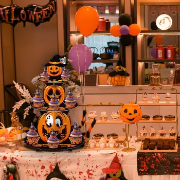 Поставка за кексчета за Хелоуин, 3-слойная поставка за десерти, торти за чай