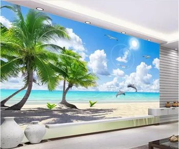 потребителски стенописи 3d фотообои Кокосова палма пейзаж, морски пейзаж плажната стая Начало декор на 3d стенописи тапети за стени d 3