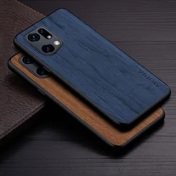 Ретро чанта за Oppo Find X5 X3 Pro Lite корпуса модерен дизайн прост стил на дървен модел от изкуствена кожа калъф за вашия телефон