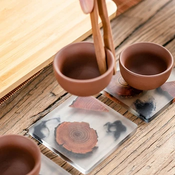 Самозалепваща уплътнение за чай от смола, лесен подложка за чаши, Рисувани от бор, Подложки за Чайна церемония, Резервни части, домашна уплътнение за чаши