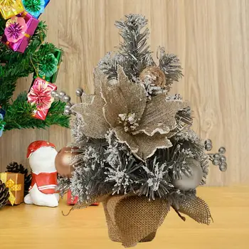 Стабилна основа, Коледно дърво, Очарователна 30-см Мини Коледно дърво, Реалистичен борова игла топка, Цветя, Декор от борови шишарки, Празнична парти