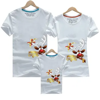 Тениска за възрастни и деца, Коледна семейна тениска, памучен дрехи с къс ръкав и анимационни принтом, дрехи за бащата, майката, сина и дъщеря си