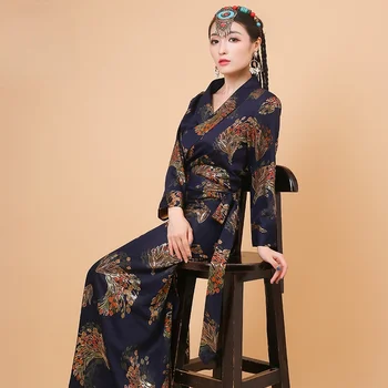 Тибетски дрехи, ориенталски рокли, етнически халат за баня в ретро стил с дълги ръкави, китайски традиционни дрехи за жени, Тибетское рокля.