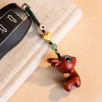 Унисекс cartoony ключодържател от колата, каишка с елени, ключодържател от сандалово дърво в китайски стил, чанта за мобилен телефон, окачване, дървени верижка за ключодържател