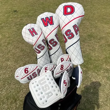 Шапки за голф с логото на САЩ, висококачествена дървена капак за водача, черни и хибридни шапки за голф от изкуствена кожа Driver Fairway